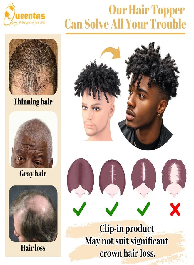 QUEENTAS Dreadlock Toupee for Men Short Braided Hair Topper for Black Women Afro Curly Synthetic Hair Toppers with 3 Clips(Black 1B) - Image 4